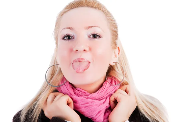 Glad ung flicka med tungan — Stockfoto