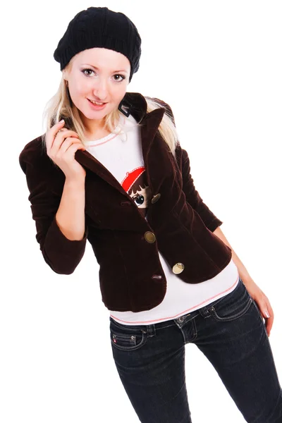 Beautiful blond girl in jacket — Stock Photo, Image