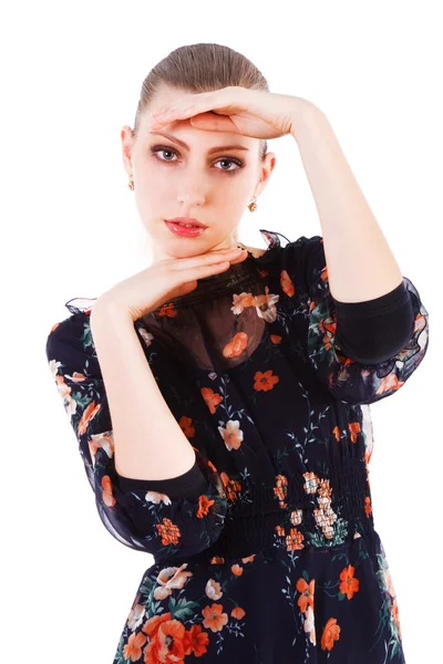 Krásná, přitažlivá mladá dívka v šatech — Stock fotografie
