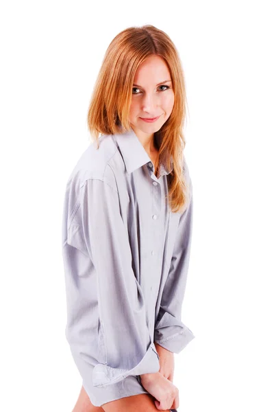 Sweet young girl in shirt — Stock Photo, Image