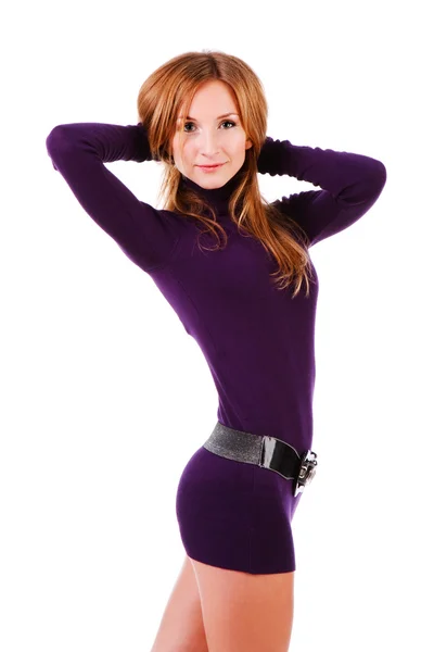 Sladký přitažlivá dívka v fialová tunika — Stock fotografie
