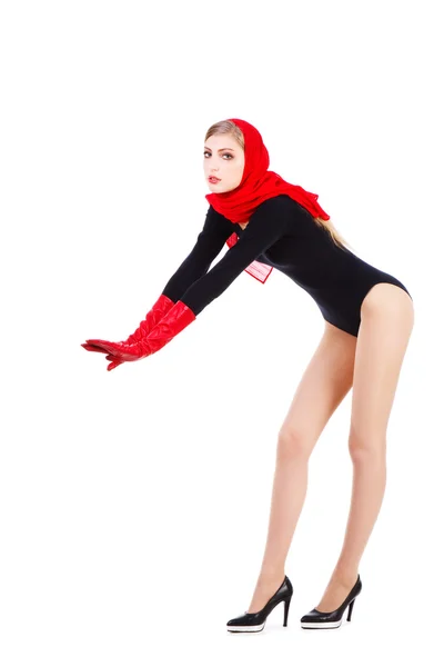 Schöne entzückende junge Mädchen roter Schal — Stockfoto