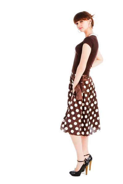 Unga sinnlighet tjej i prickig kjol — Stockfoto