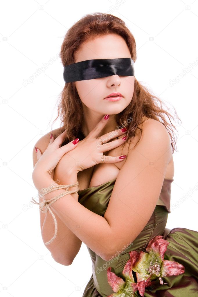 Girl blindfolded and cross hands