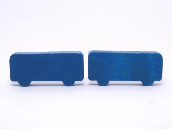Two blue wooden bus toys — Stock Photo, Image