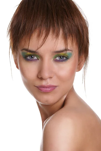 Portrét krásné mladé ženy s módní oční make-up — Stock fotografie