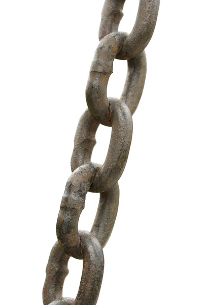 Old black chain macro, heavy duty chain on white background — Stock Photo, Image