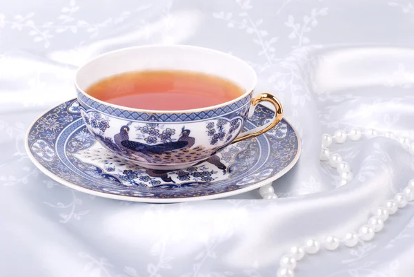 stock image Blue chinese cup with white pearl beads