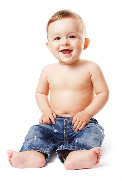Naken pojke i jeans — Stockfoto