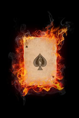 Old vintage cards in flame clipart