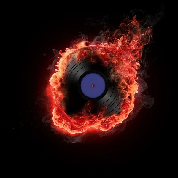 Burning vinyl record — Stockfoto