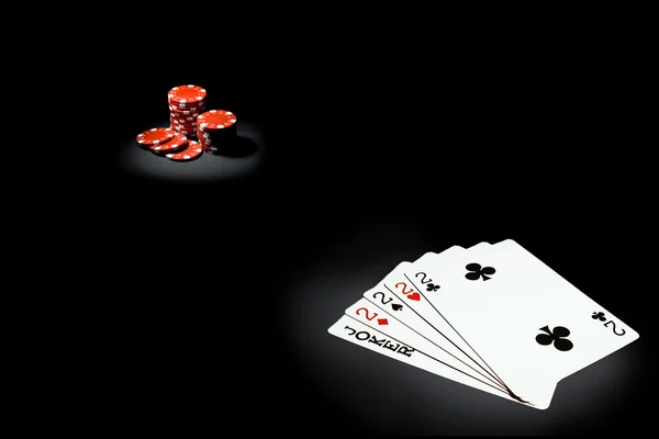 Kırmızı oyun yongaları ve kartları — Stok fotoğraf