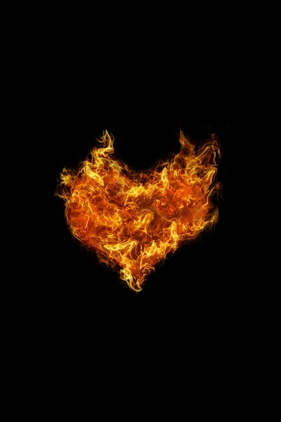 Feuer Herz auf schwarzem Hintergrund — Stockfoto
