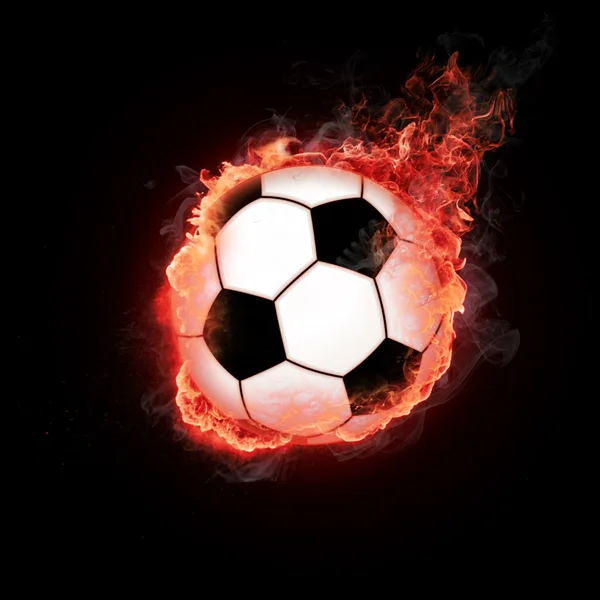 Hete voetbal op de snelheid in vlam — Stockfoto
