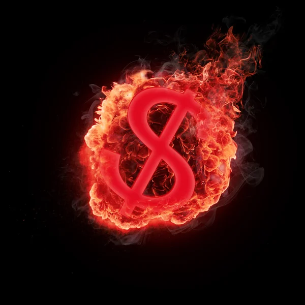 Znak dolaru oheň — Stock fotografie
