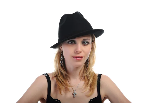 Krásná dívka v klobouku — Stock fotografie