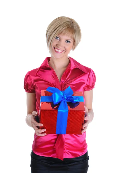 Chica con un regalo en las manos — Foto de Stock