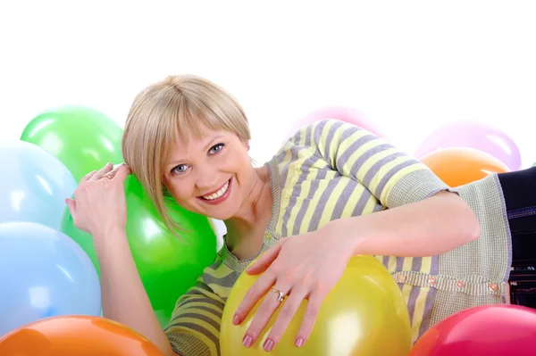 Balonlar gülümseyen kız mutlu — Stok fotoğraf