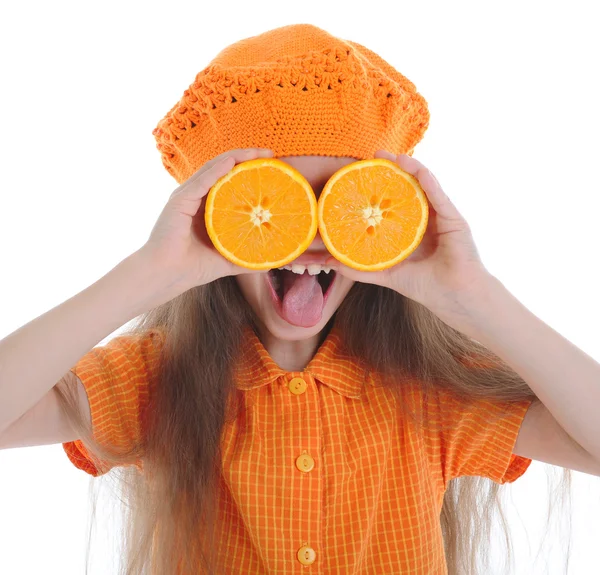 Funny girl with oranges — Stock Photo, Image