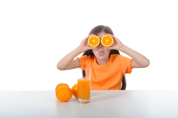 Meisje met oranje deze cel geeft de taal — Stockfoto