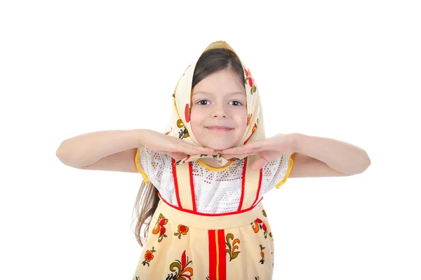 Kleines Mädchen im Schal tanzt — Stockfoto