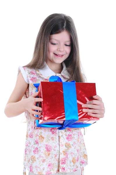 Lány aranyos ajándék — Stock Fotó
