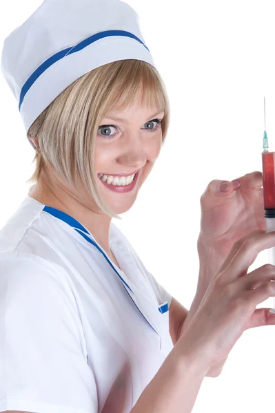 Belo médico com uma seringa — Fotografia de Stock