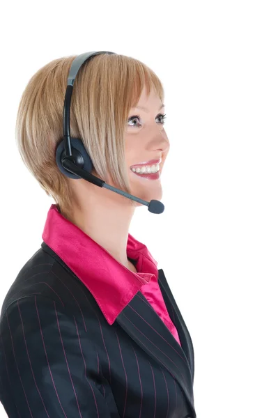 Vrouw-operator met hoofdtelefoon — Stockfoto