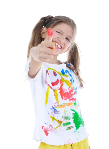 Joyful girl in a paint — Stock Photo, Image