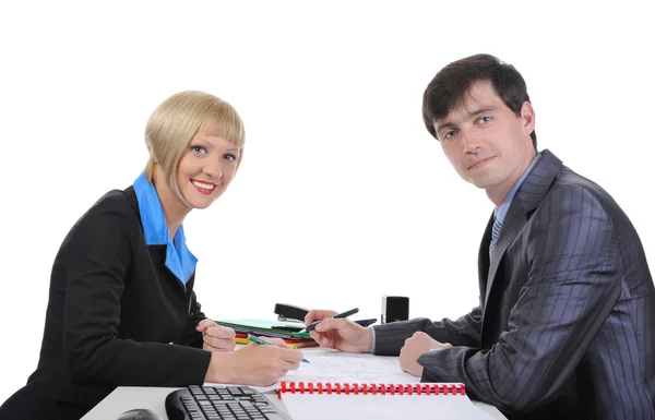 Hombre y mujer de negocios al firmar documentos . —  Fotos de Stock