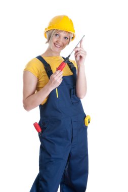 Girl in building overalls clipart