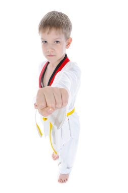 Young athlete demonstrates his fist clipart