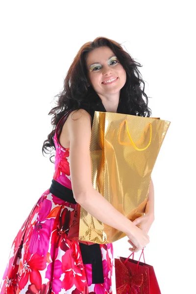 Όμορφο κορίτσι με τσάντες ψώνια — Φωτογραφία Αρχείου