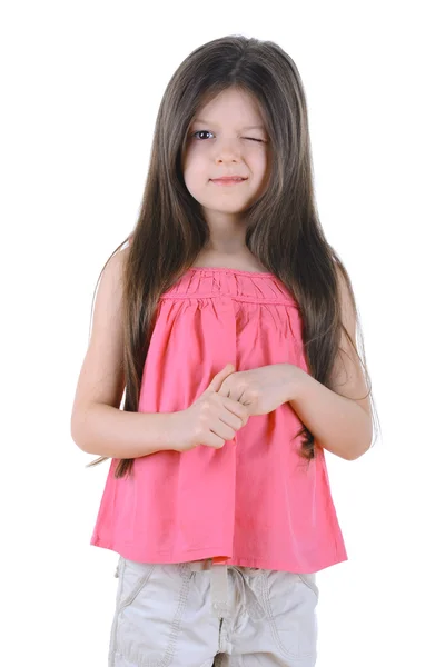 Little girl winks — Stock Photo, Image