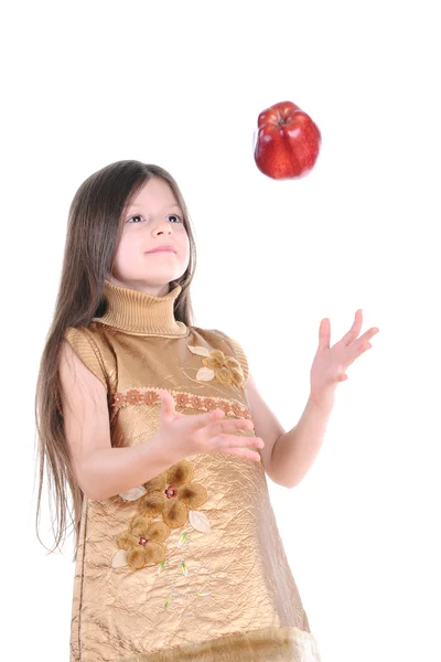 Chica capturas manzana — Foto de Stock