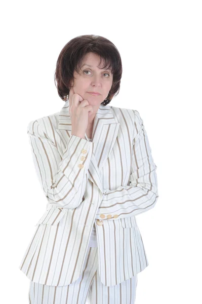 Volwassen vrouw in een wit pak. — Stockfoto