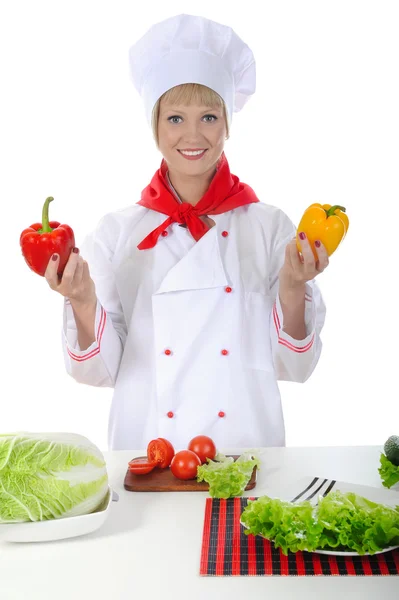 Knappe chef-kok met peper in hand. — Stockfoto