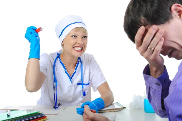 Crazy doctor with a syringe. — Stock Photo, Image