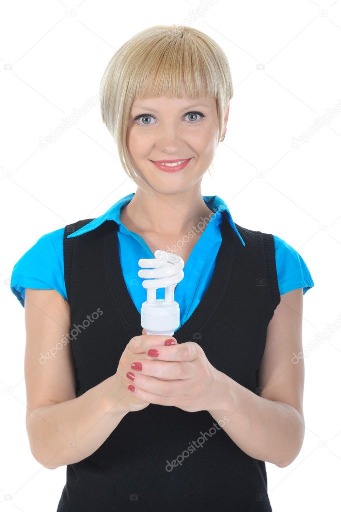 Beautiful blonde girl with a lamp in his hand