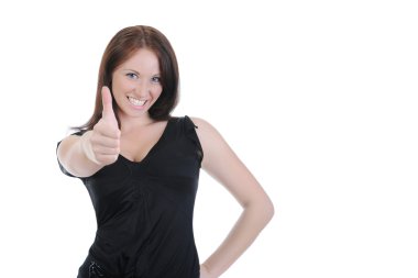 Portrait of a smiling girl with thumb up. clipart