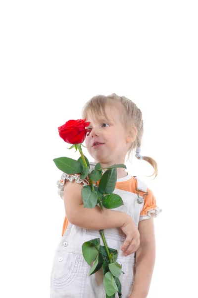 Kleines Mädchen mit einer Rose. — Stockfoto
