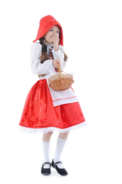 Frightened girl in a red cap. — Stock Photo, Image
