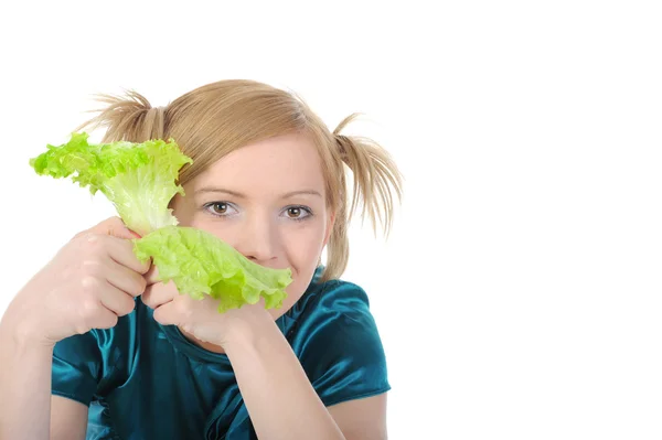 Mädchen mit Salat in der Hand. — Stockfoto
