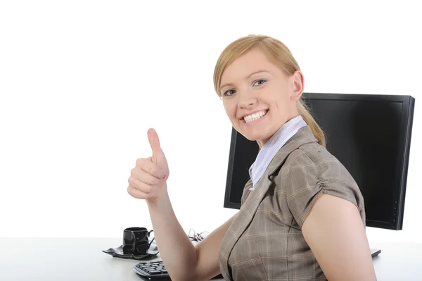 Happy office worker at his desk. — Stock Photo, Image