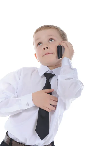 Telefonda konuşan küçük çocuk.. — Stok fotoğraf