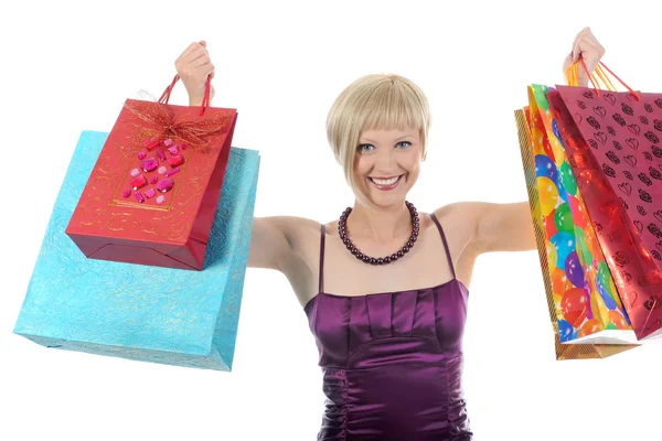 Menina com sacos de compras. — Fotografia de Stock