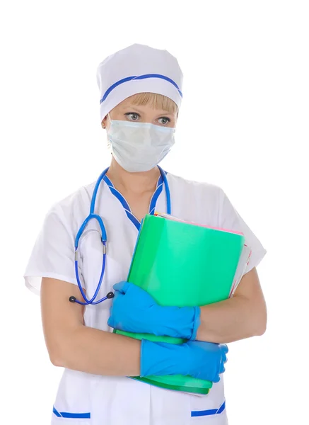 Γιατρός σε μια μάσκα με τα έγγραφα. — Φωτογραφία Αρχείου
