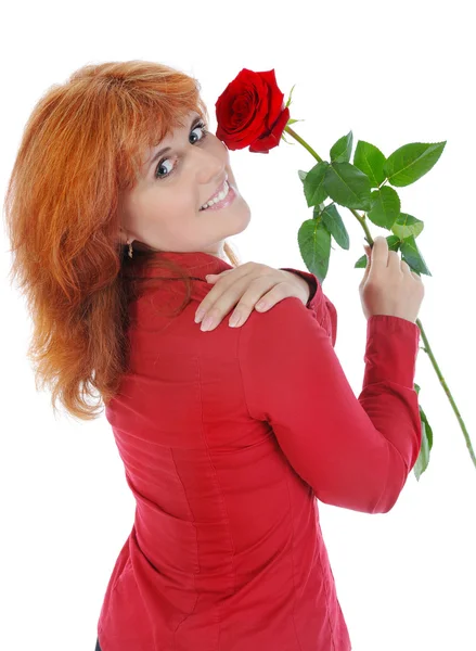 Kvinna med en röd ros. — Stockfoto
