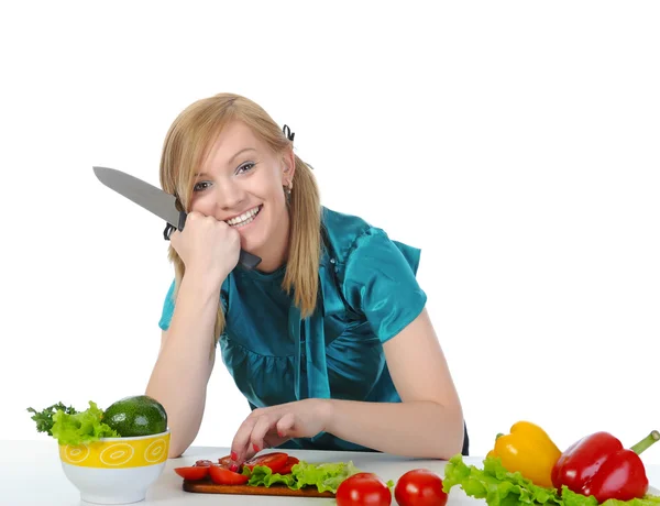 Smiling girl in the kitchen. — Stock Photo, Image
