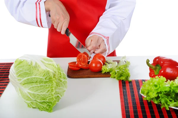 Chef cortou os tomates — Fotografia de Stock